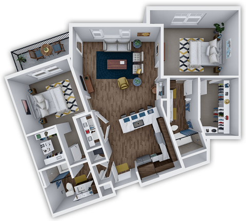 Floor plan for 2 beds, 2 baths, 1206 sqft